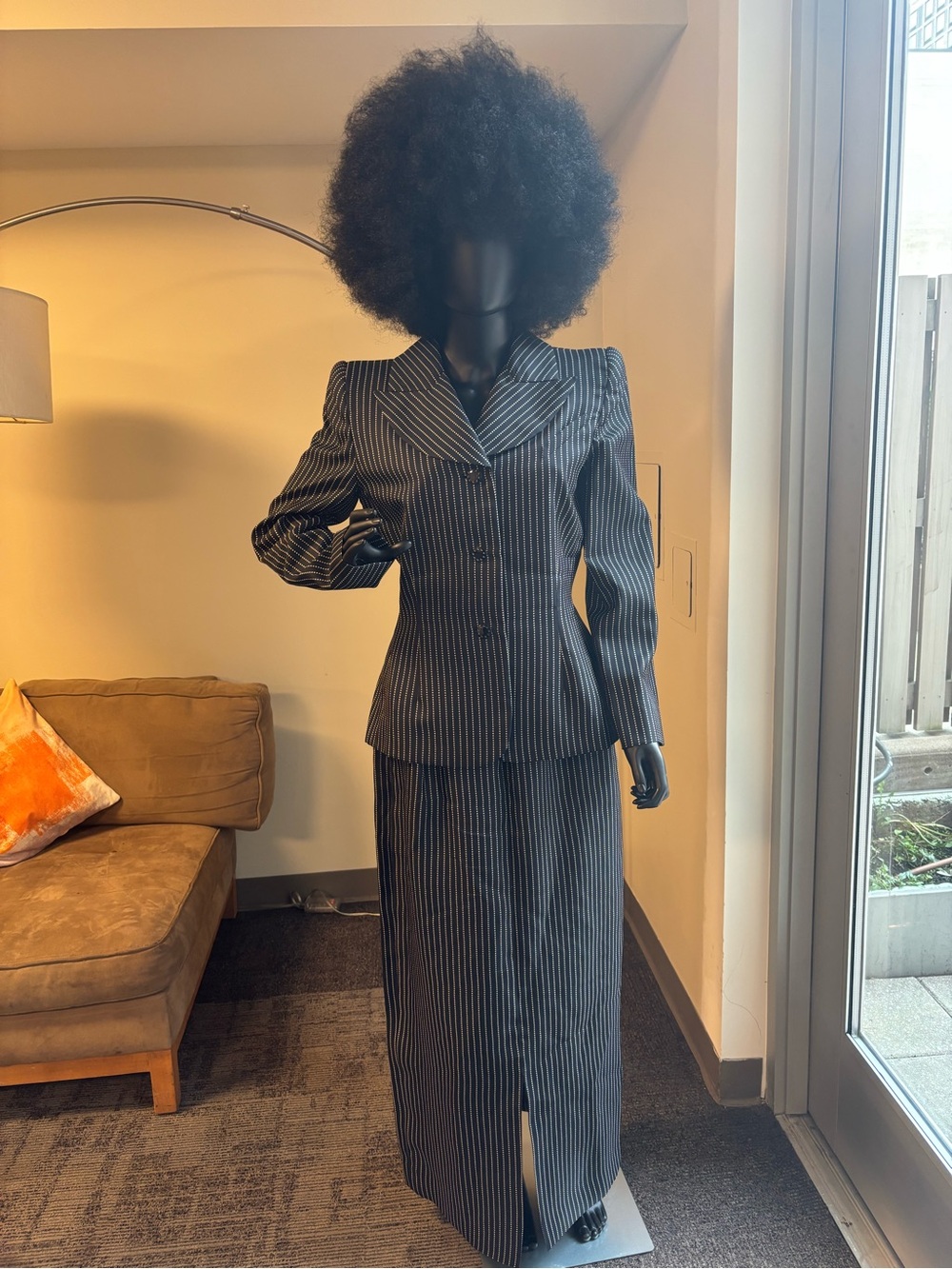 Carolina Herrera Black Pinstripe Two-Piece Skirt Suit